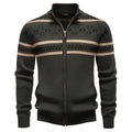 Men's cotton zip-up knitted jacket sweater in army green, navy blue or apricot, slim fit, sizes S to XXL
