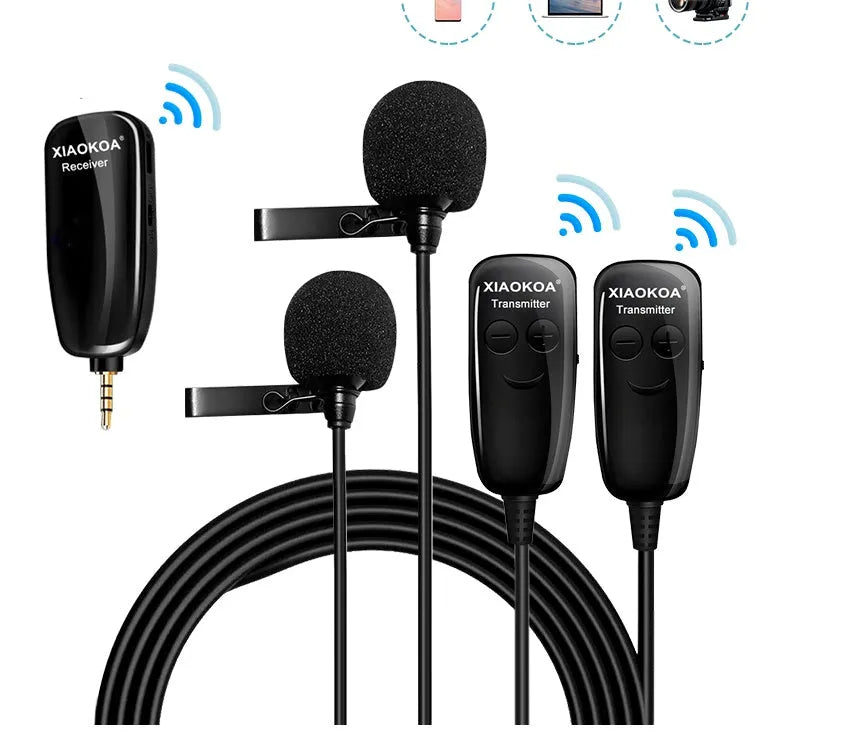 Black mobile phone lavalier microphone with 3.5mm plug and APS shielded cable