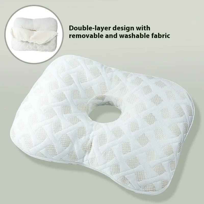 Beauty salon single hole ear pillow for adults in grey colour on a treatment bed.