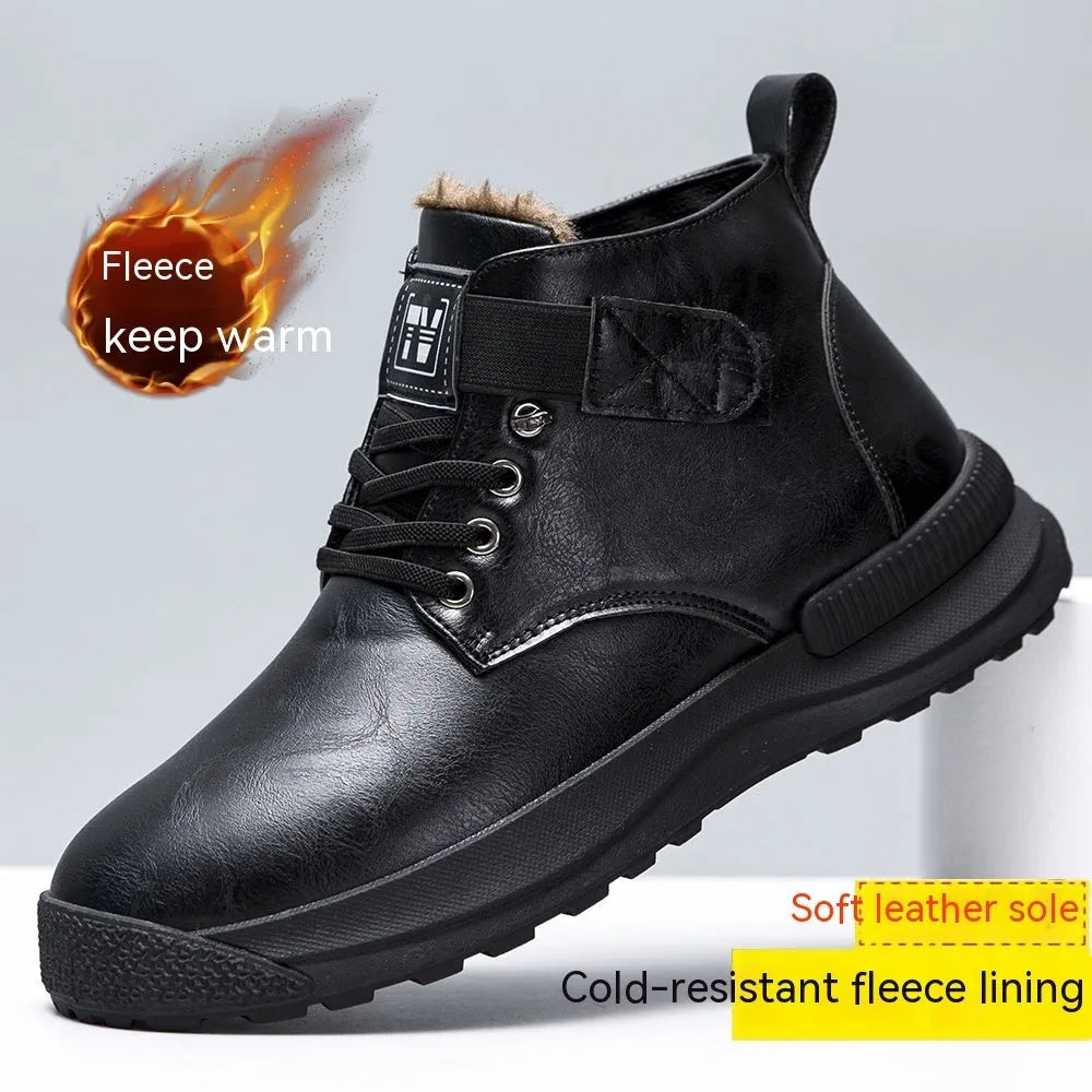 Men's black high-top platform Martin Boots with velvet upper and rubber sole