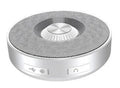 Mini Bluetooth speaker in black, orange, or silvery white colour options.
