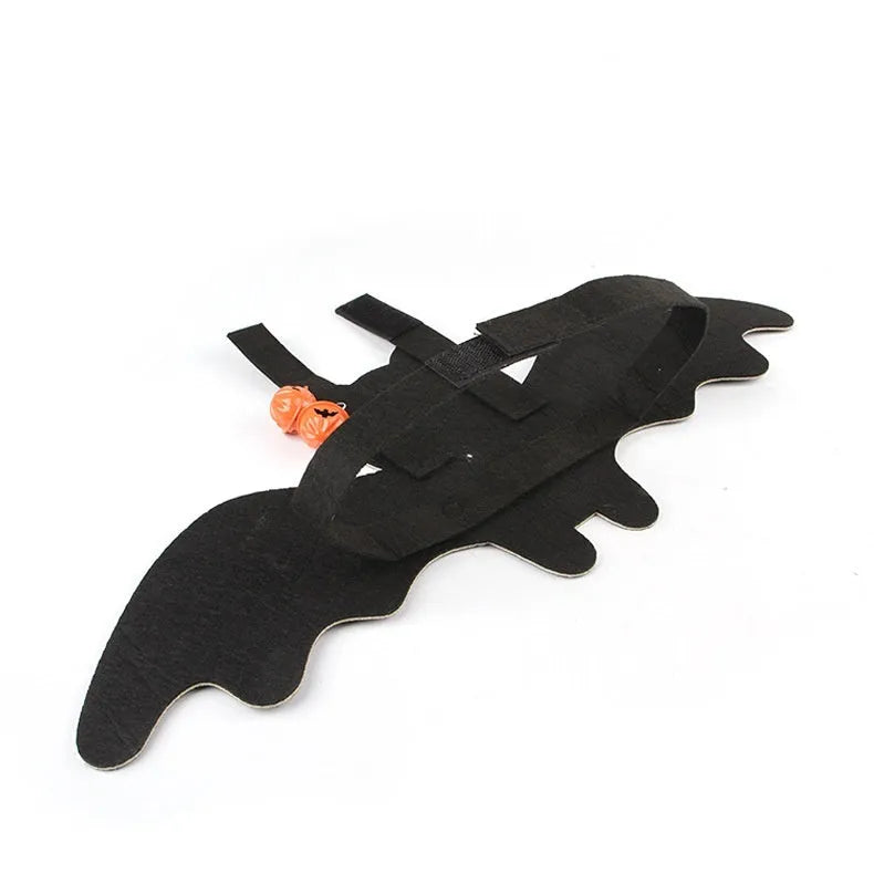 Halloween batwing costume on cat with soft felt construction and bell accessory