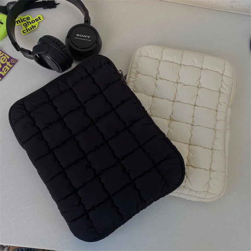 Black and white nylon laptop bag with cloud cotton lining and multiple size options