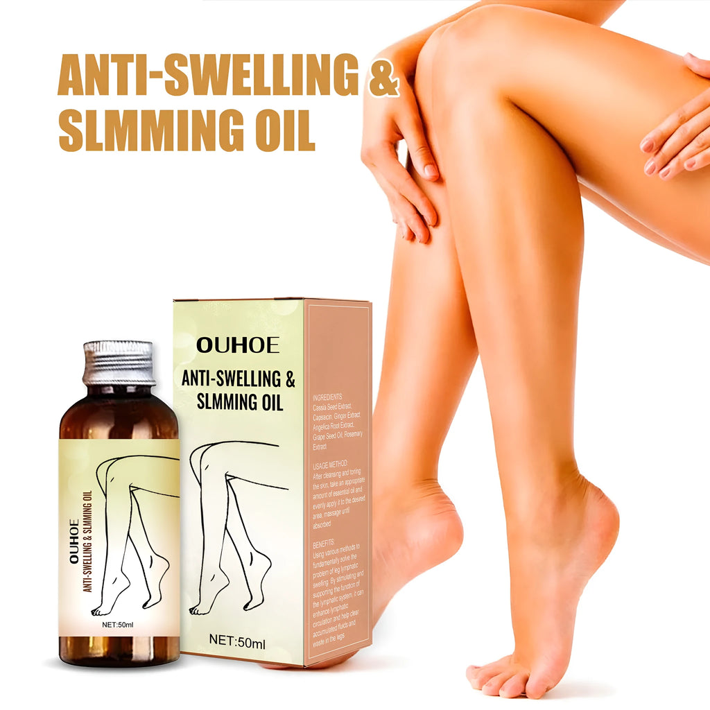 50ml bottle of moisturising body care essential oil for leg massage with botanical extracts
