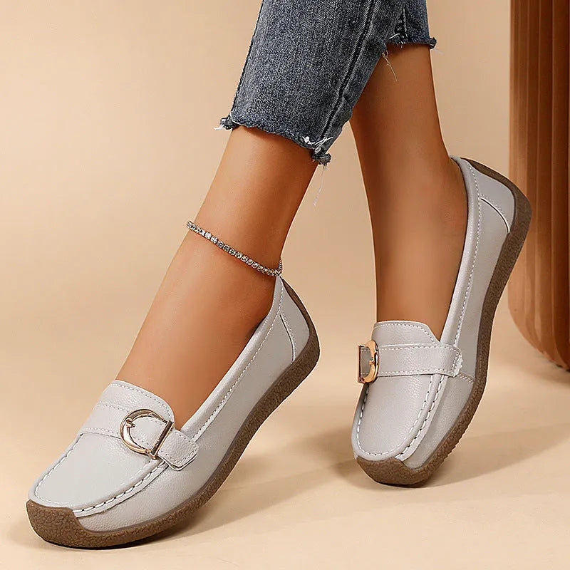 Women's casual loafers with round toe, flat heel, and shallow slip-on design in multiple colour options
