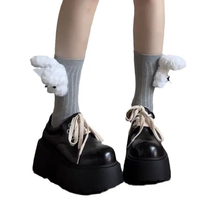 Retro British matte black women's shoes with thick sole, lace-up buckle, and round toe design in size 35-40.