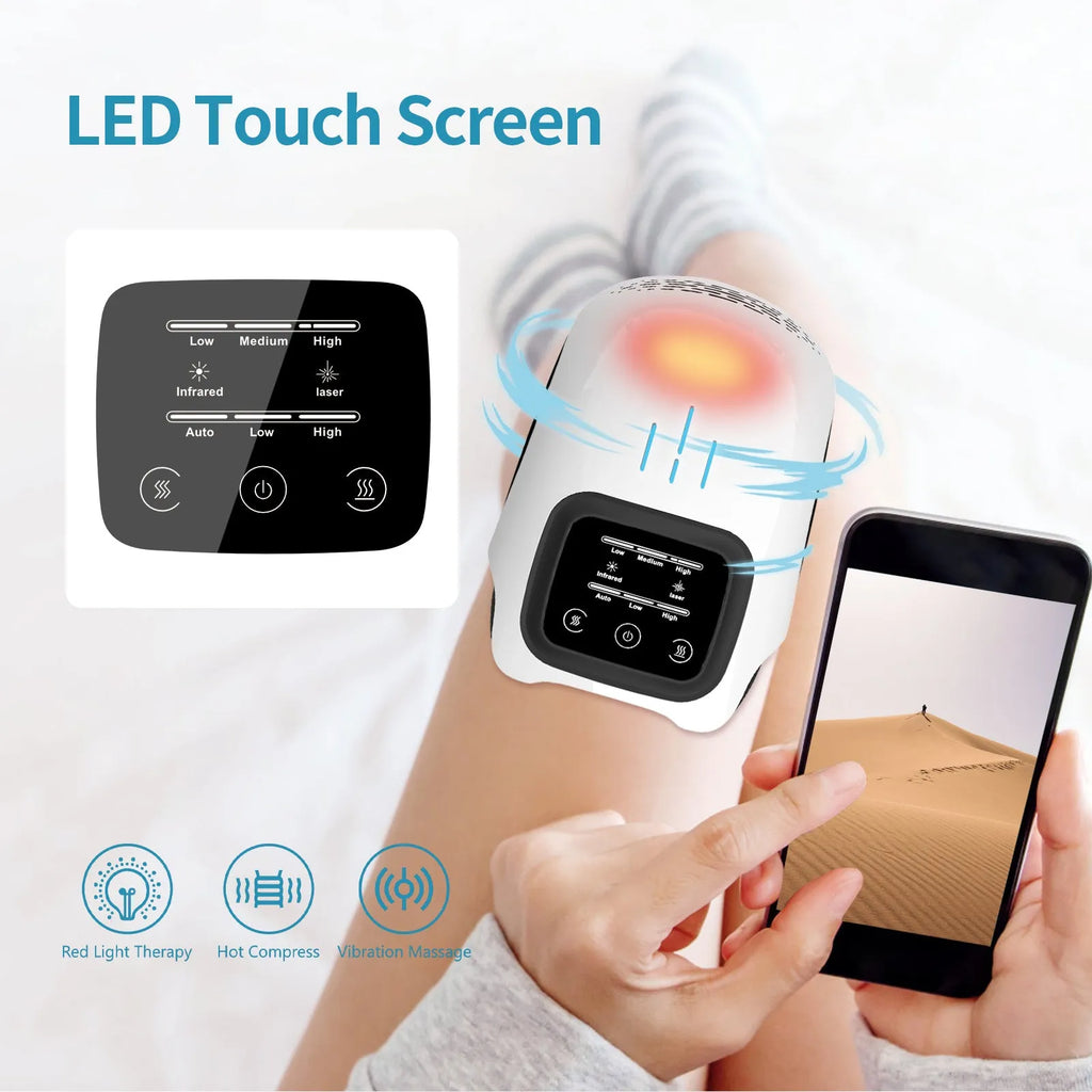 Intelligent electric knee massager with heating, kneading, infrared laser and vibration functions in white colour