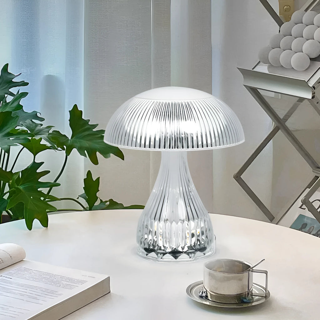 White USB rechargeable touch control night lamp showing three colour options