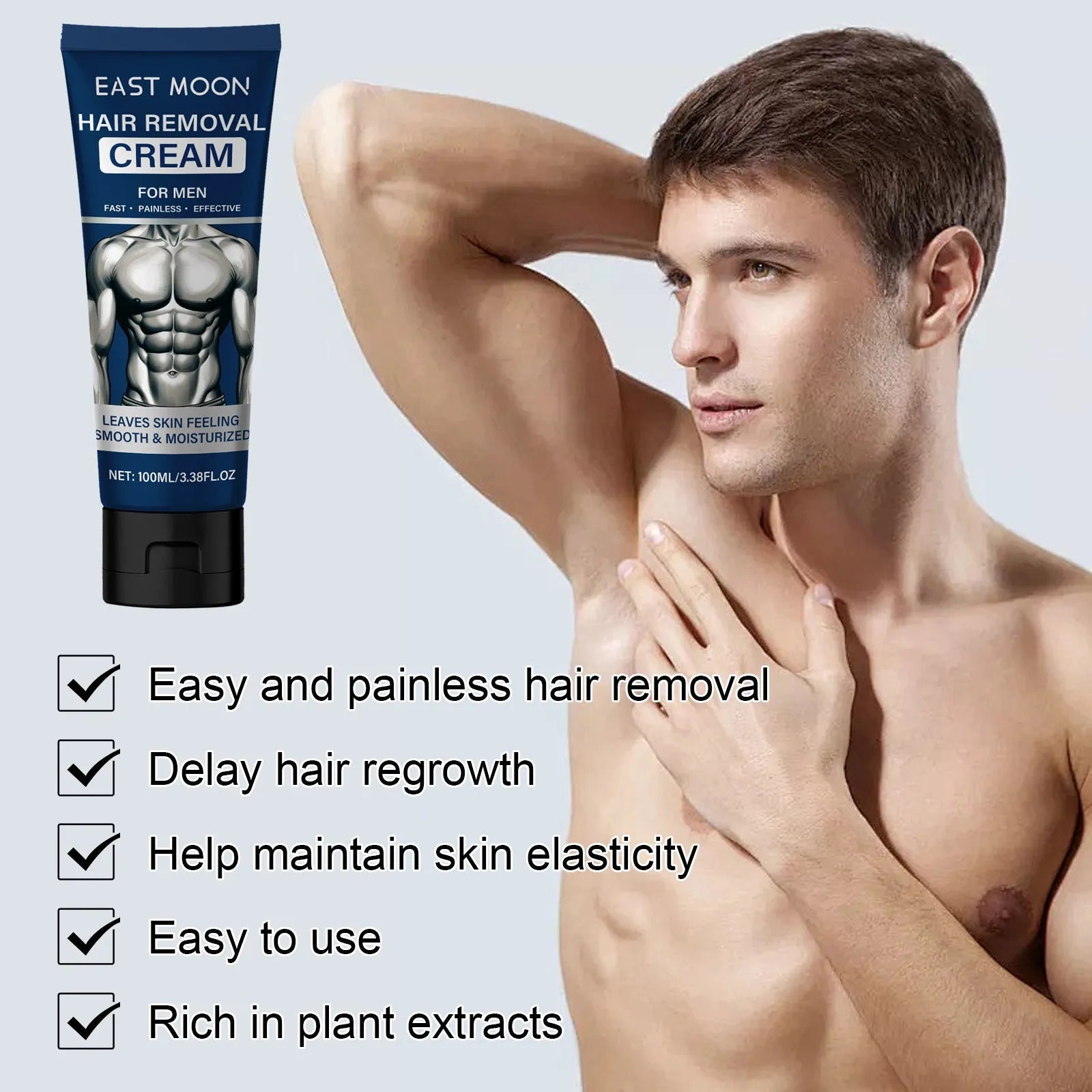 Men's hair removal cream tube for beard, armpit, hand and leg depilation - 100ml mild formula