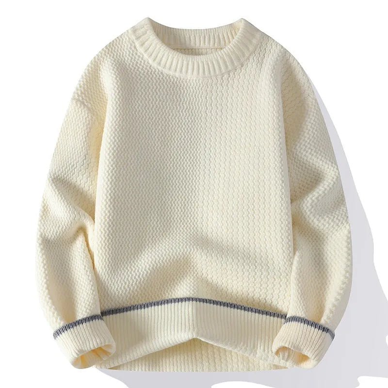 Men's loose fit round neck pullover sweater in chemical fibre blend available in four colours