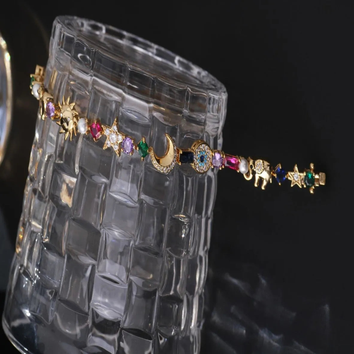 Electroplated alloy women's bracelet with animal and Zodiac modelling, sun moon XINGX elements, colour 8308