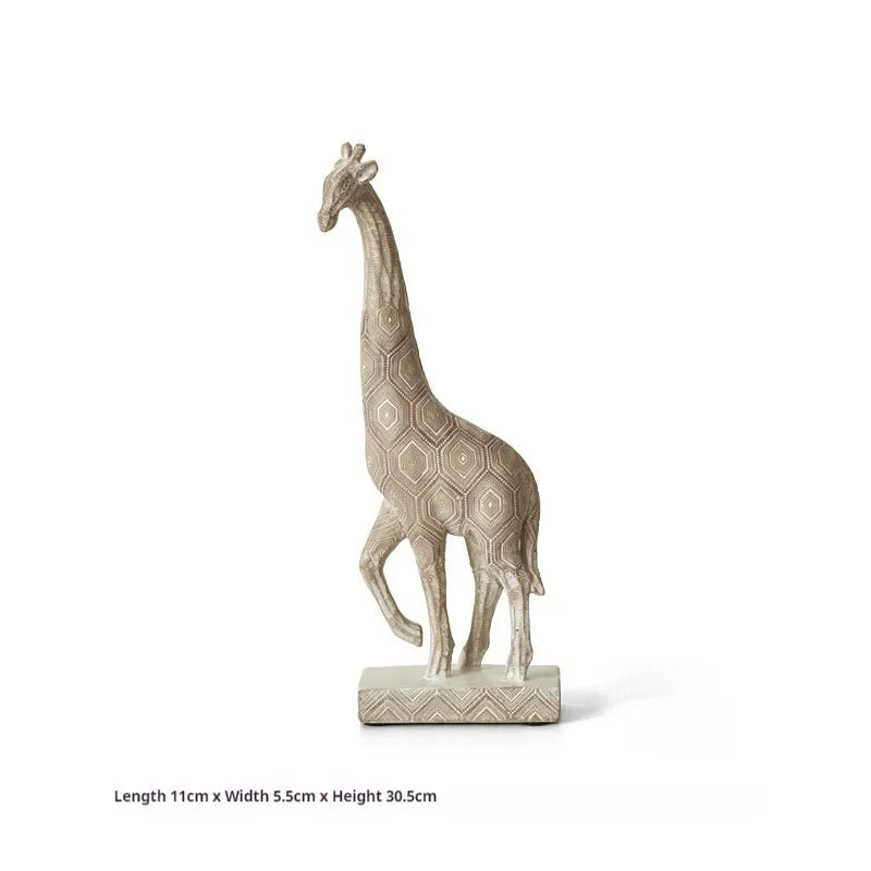Wood colour synthetic resin giraffe ornament standing 30.5cm tall for home decoration.