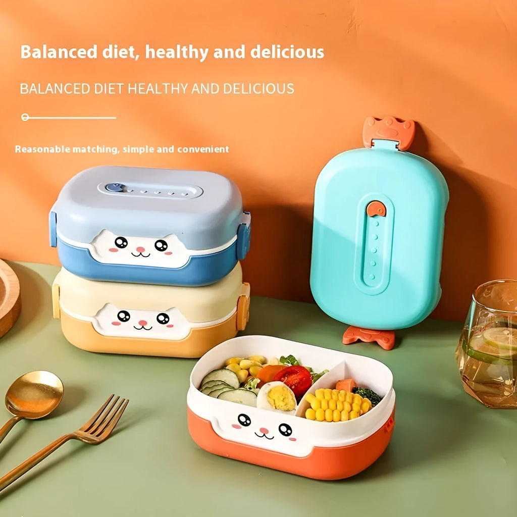 Solid colour square plastic lunch box with divided compartments in microwave safe design