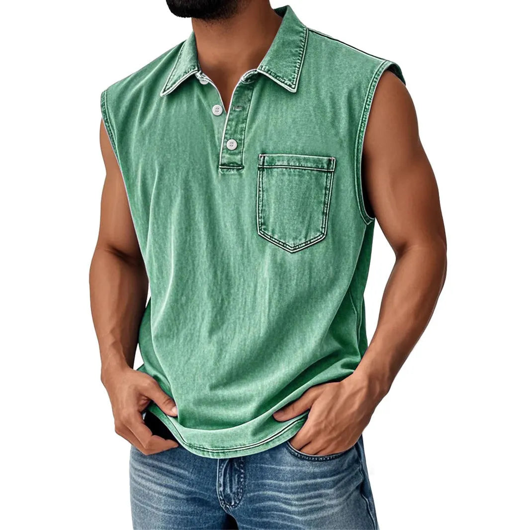 Men's loose fit short sleeve polo shirt with 3D digital print design and button collar.
