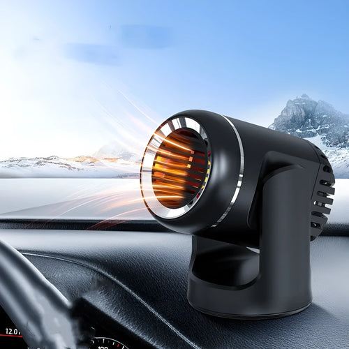 Black and white 12V car heater defroster with compact ABS plastic housing and power cord