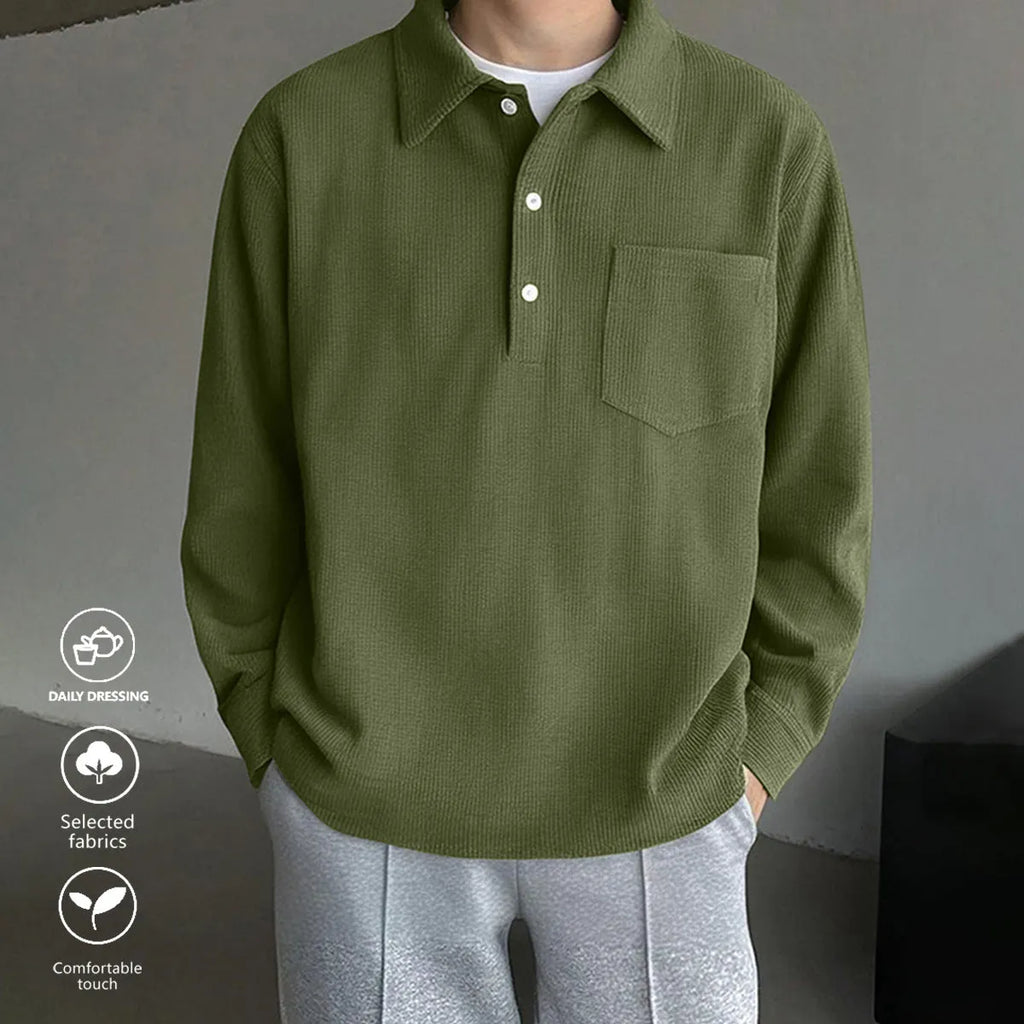 American retro casual bottoming shirt, loose pullover polyester top in black, green, or dark gray, sizes S to XXL