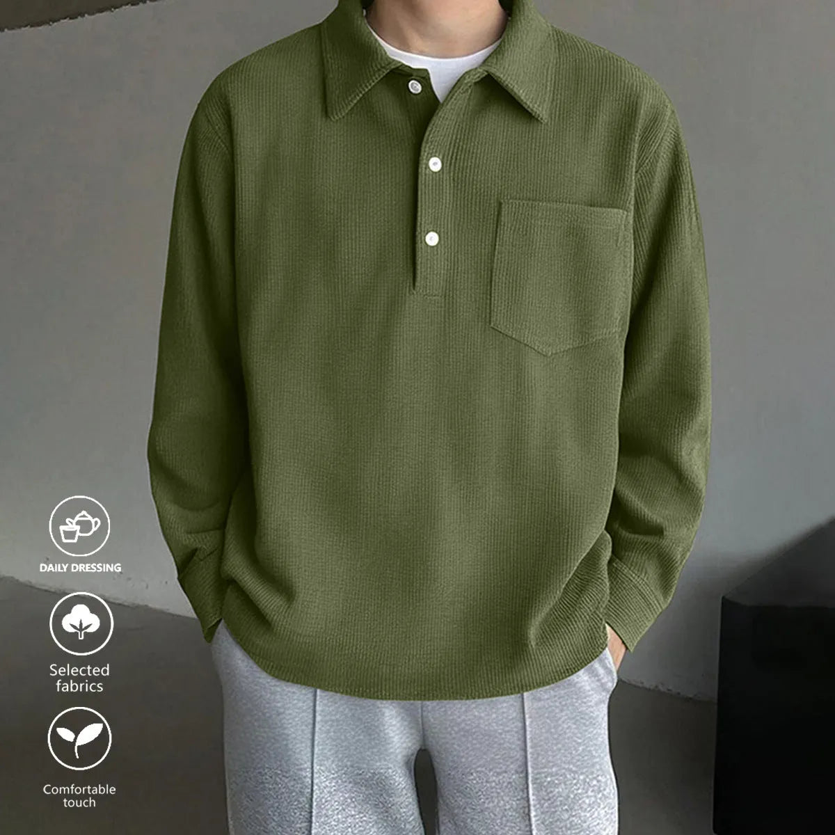 American retro casual bottoming shirt, loose pullover polyester top in black, green, or dark gray, sizes S to XXL