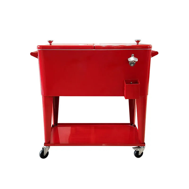 Red metal insulated picnic trolley with wheels and handle, 750ml capacity