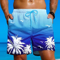 Men's loose board swimming trunks in polyester fibre, shown in an ethnic style design with an elastic waistband.