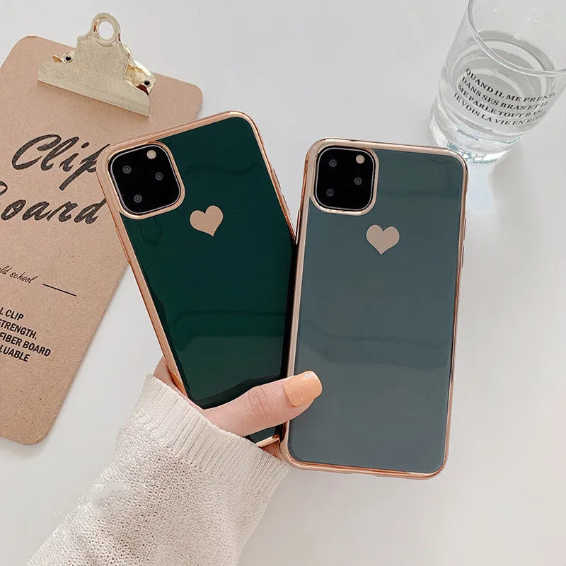 Luxury plating love TPU phone case in solid blue colour on an iPhone