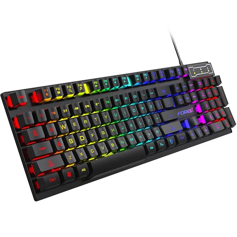 Black gaming keyboard and mouse bundle with backlit 104-key keyboard