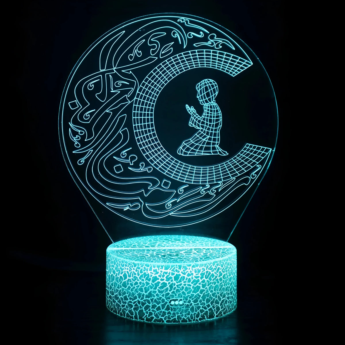 3D cartoon style small night lamp with black touch base and remote control showing colourful LED illumination