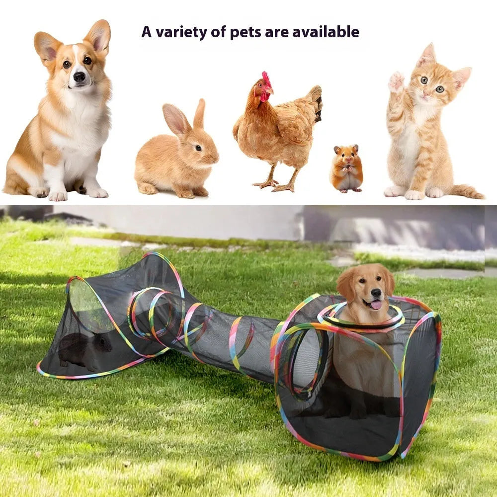 Foldable mesh cat roll cage showing hexagonal, tee and tent style options for pet play and containment