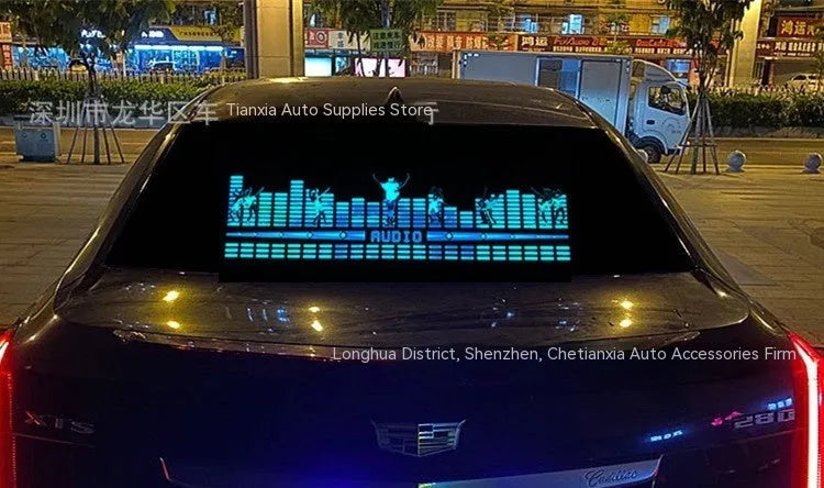 Voice control car rhythm light with 90 by 25cm electroluminescent panel showing music sync patterns