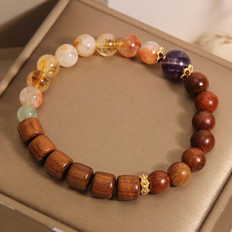 Women's bracelet with pineapple yellow tower crystal and ebony amethyst stones with pearl rhinestone pastoral styling