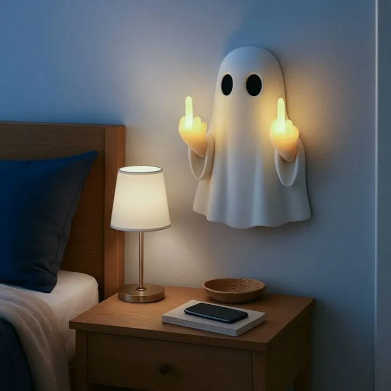 White modern ghost statue night lamp for Halloween decoration on a table