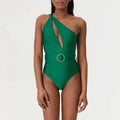 Women's sleeveless one-piece swimsuit with a gauze skirt overlay, available in multiple shoulder strap styles.