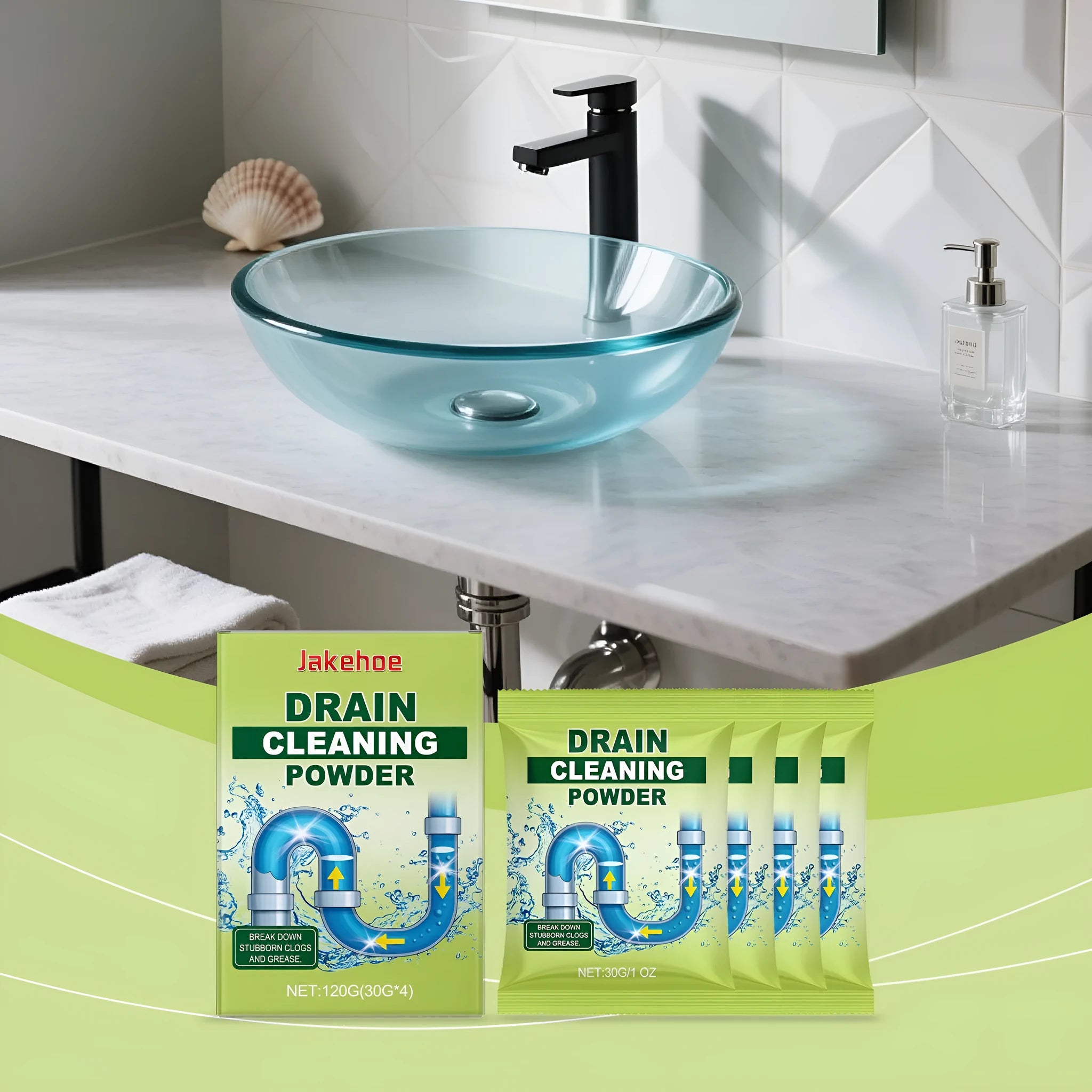 120g bottle of drain cleaning powder with sodium hydroxide and aluminium powder for unblocking pipes
