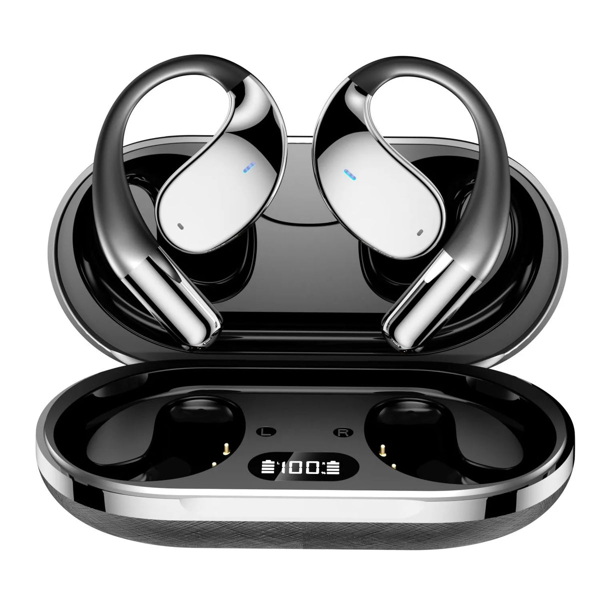 Black hanging ear Bluetooth sports earphones with ear hook design