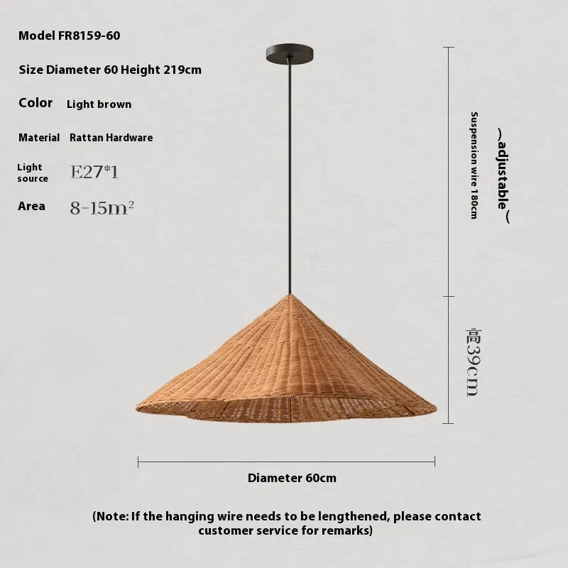Natural rattan and rice paper ceiling pendant light in zen silent wind style.