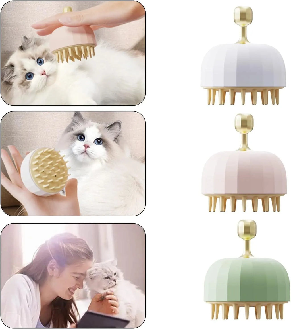 Green pet shampoo massage brush with drain holes for dog and cat bath grooming