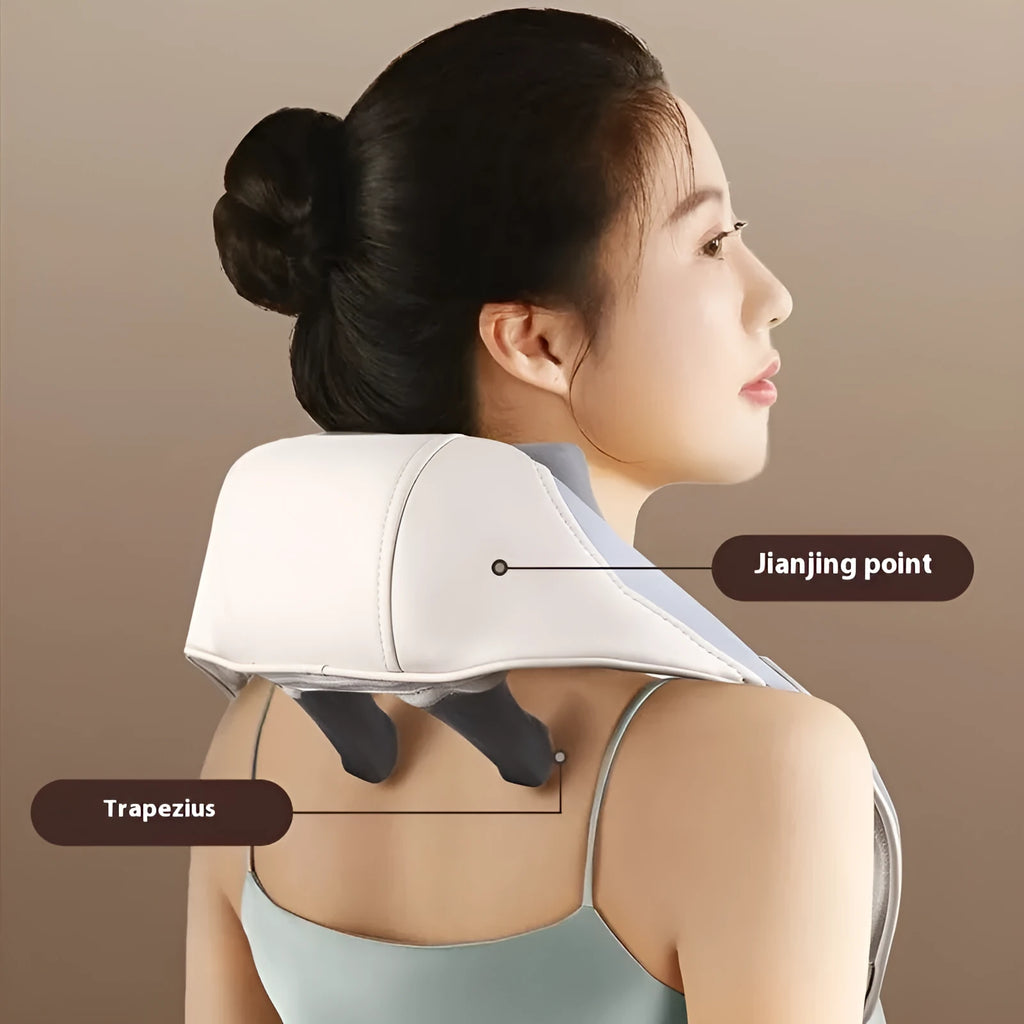 Blue rechargeable foldable electric neck and back massager with temperature adjustment