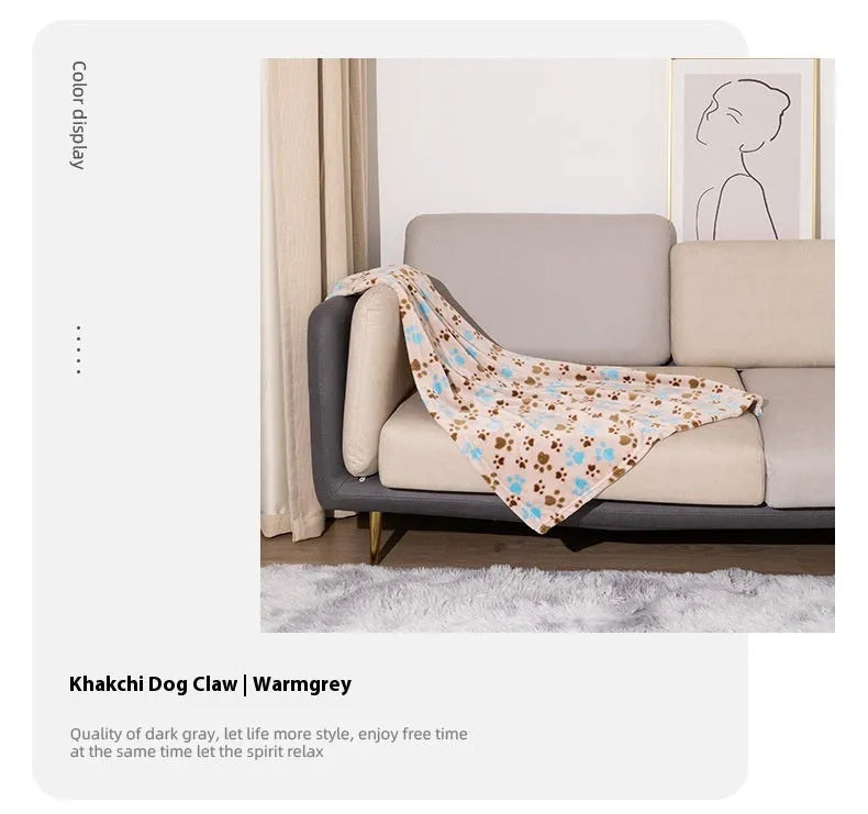 Cartoon print pet blanket in blue dog design showing double-sided thickened flannel construction