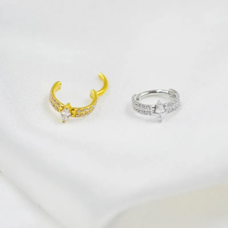 Heart-shaped zircon drop earrings in silver or gold with 1.2x8mm dimensions