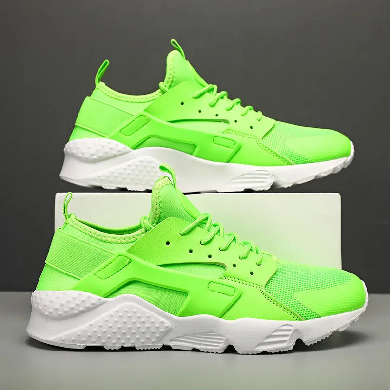 Men's green mesh casual shoes with cross straps and flat heel design