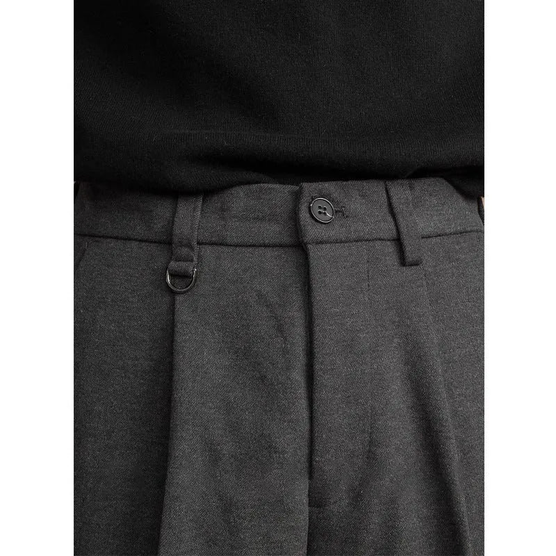 Men's straight leg casual trousers in polyester fabric, shown in a light business style.