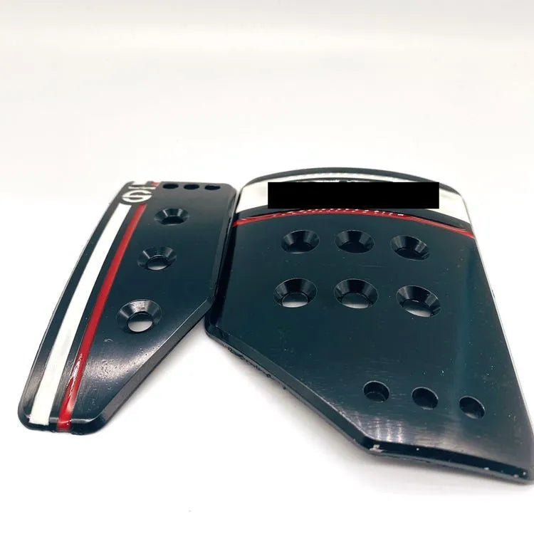 Aluminium alloy manual transmission car pedal kit showing three pedals with screws and nuts