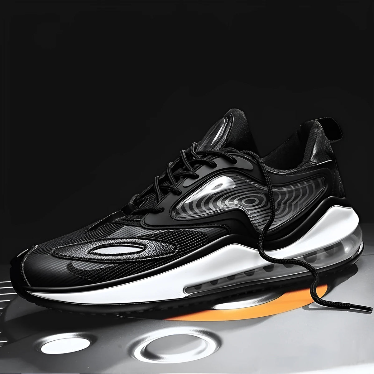 Men's summer casual shoes in Space Black with air cushion and height increasing feature