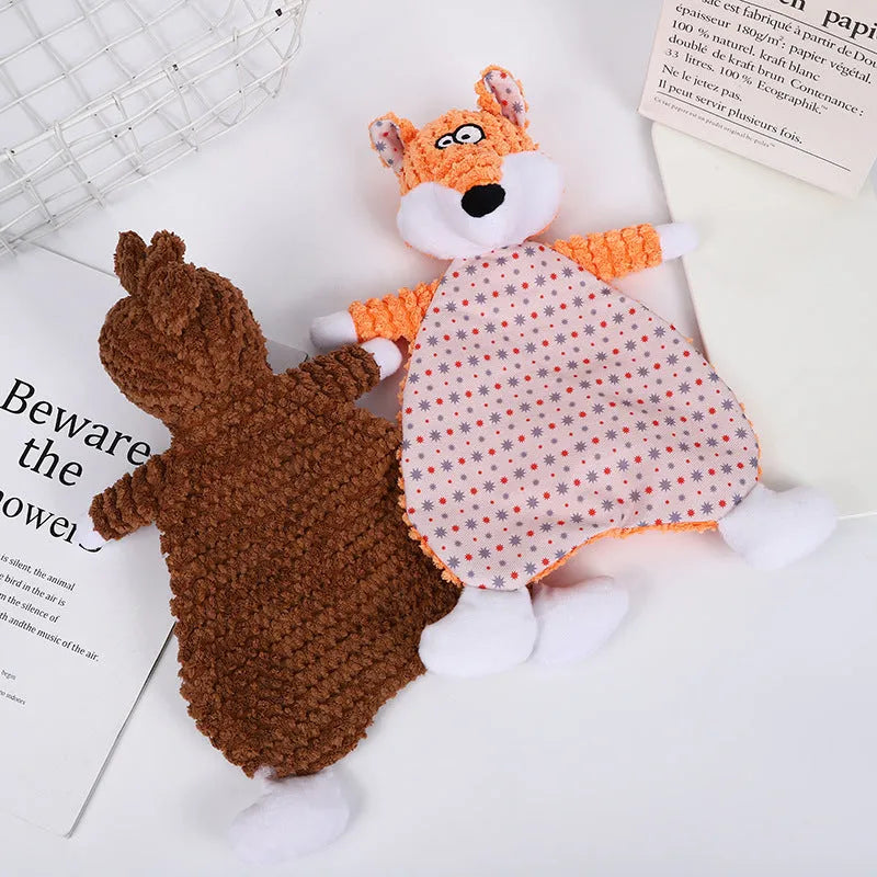 Brown velvet stuffed fox elephant dog toy with squeaker and crinkle sound paper