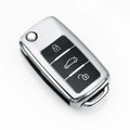 Volkswagen VW Model A car key case in blue, holding three keys in a folding TPU single-shell design.