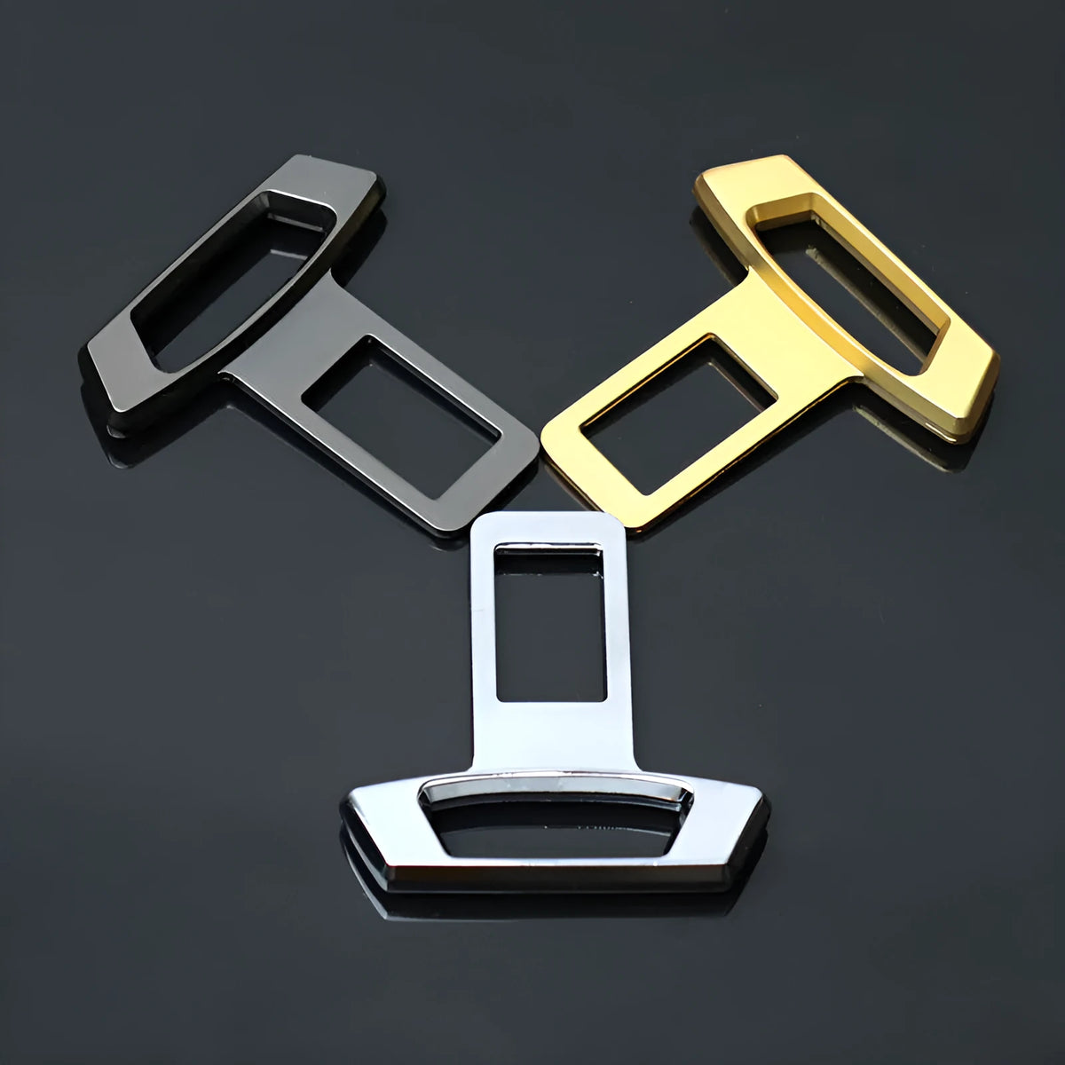 Metal car silencer insert shown in matte black, gold, and silver colour options for interior noise reduction