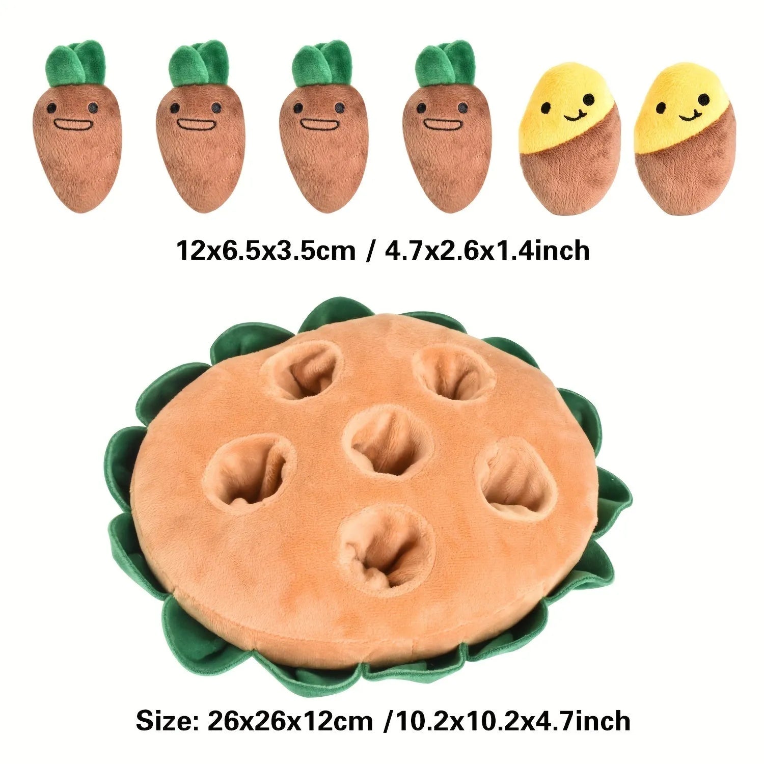 Yellow interactive dog puzzle toy with removable squeaky plush and sniffing pads for foraging training