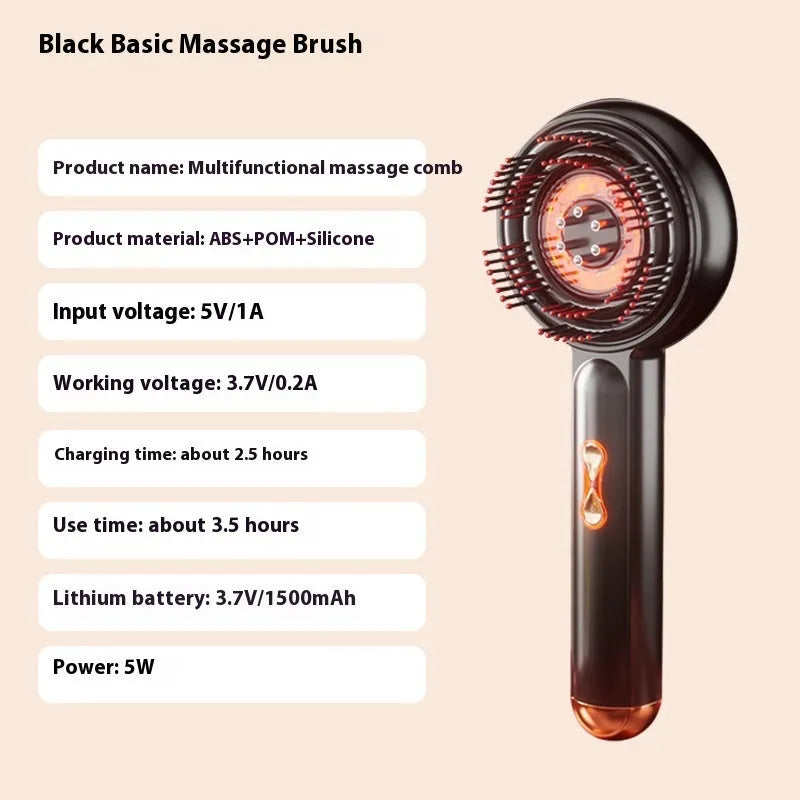 A black or red plastic comb with red and blue lights on a white background.