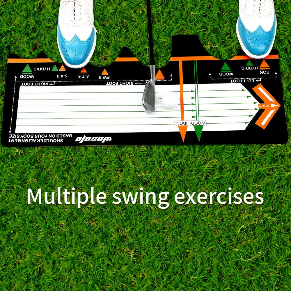Black neoprene golf swing posture correction pad with directional alignment indicators