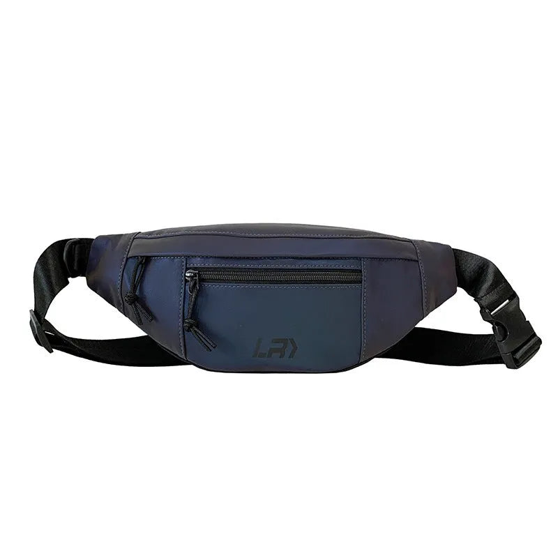 Blue or grey Oxford cloth crossbody cycling bag with reflective elements and open pockets