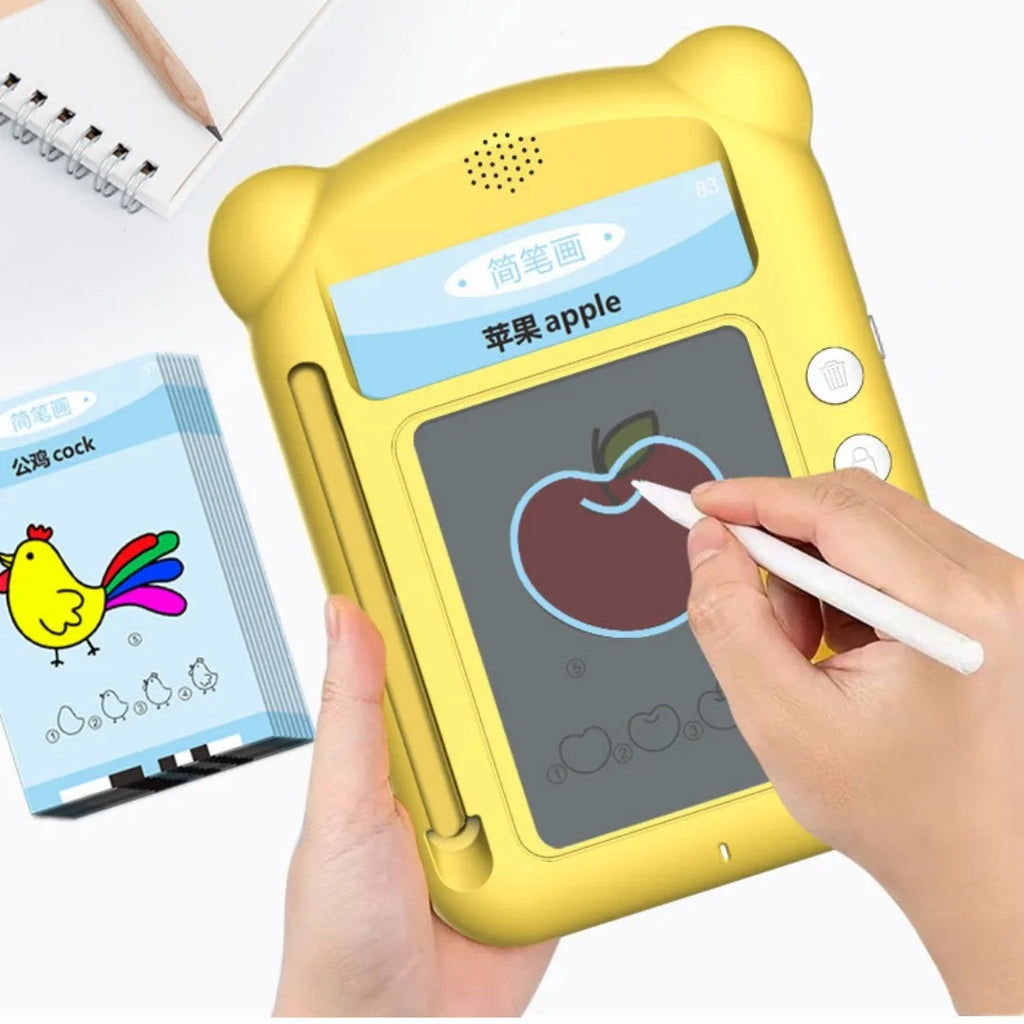 Yellow bilingual early education learning machine with educational cards for childhood development